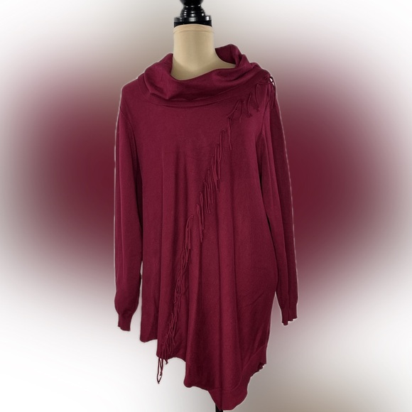 Lee Sweaters - Lee Burgundy Women's Sweater with Fringe Detail, Size 1X